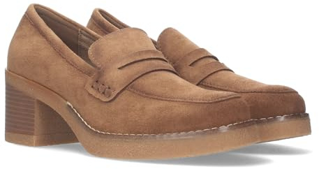 79784 Mocasines Lisos de Tacon Medio para Mujer. Ideales para Vestir a la Moda en Otono e Invierno. Camel Talla 37