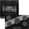 Oranier Einbau-Backofen Set EBS320 autark - 9 Funktionen inkl. 90 cm Gas-Glaskeramik-Kochfeld GKH890-5 Kochstellen mit Design Bedienknebel