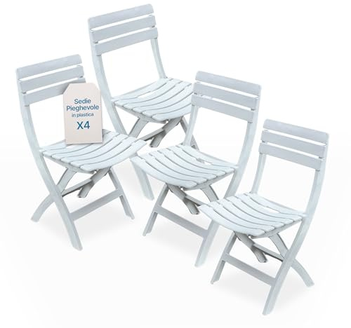 Tomaino - Sedie Pieghevoli da Esterno in Plastica - Set di 4 Sedie Pieghevoli Plastica Portatili Per Uso Esterno e Interno - Sedia Pieghevole Giardino, Balcone, Campeggio - Bianco