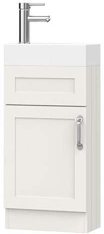 BELOFAY Crawley White 400mm Floor Standing Bathroom Vanity Unit With Basin - Laquered Cloakroom Vanity Unit with 1 Tap Hole Ceramic Basin and Soft Close Hinges. (WASTE INCLUDED)