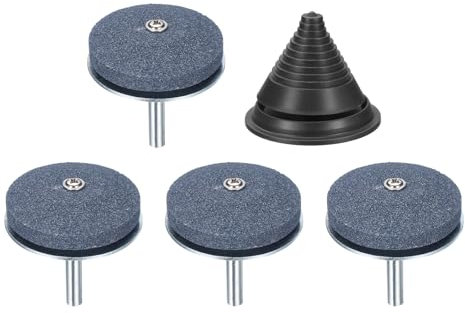 QUARKZMAN Afilador de Cuchillas para Cortacésped 4 Piezas Afilador de Cuchillas Rotativas de Corindón con Soporte Metálico y Equilibrador de Cuchillas Negras Plata