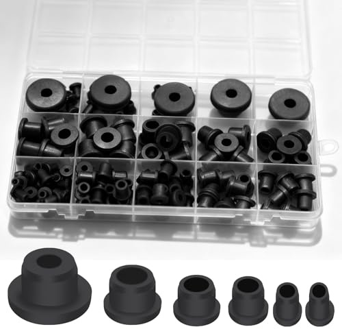 115 Pcs T-Type Silicone Rubber Grommet Kit, 6 Sizes Bushings for Wiring, T-Type Design Grommets for Hydroponics, Valve & Pipe Repair, Cable Protection in Automotive, Gardening & Industrial Use