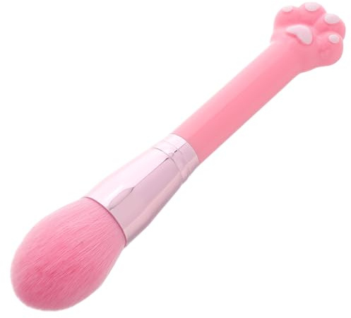 POPETPOP Pink Cat Paw Makeup Brush with Long Handle for Powder Application, Fluffy Soft Bristles for Travel and Everyday Use