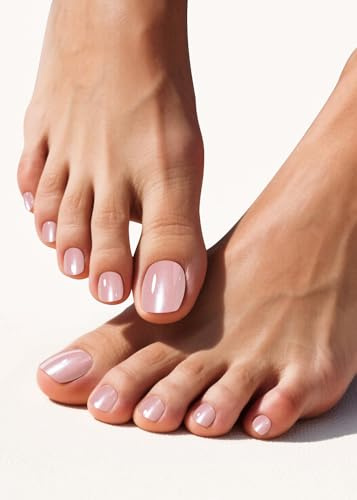 Punta Unghie Gel Adesive UV, Rosa glassato 32 PCS Piede Smalto Adesivo per unghie, Strisce di Smalto Gel per Unghie