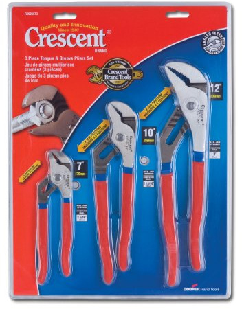 Crescent R200SET3 3 Piece 7-Inch, 10-Inch, and 12-Inch Tongue and Groove Plier Set