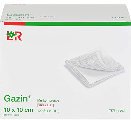 Gazin, Mullkompressen 10 cm x 10 cm steril 8fach 50x2 300 g, Weiss, 100 stück, (Pack of 50)