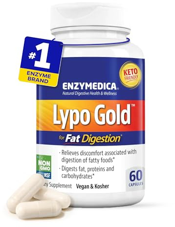 Enzymedica Lypo Gold - Protease, Amylase & Lipase Digestive Enzymes for Women & Men, Enzyme Supplement for Fat Digestion, Gut Health & Gallbladder Support, Helps Gas & Bloating, Gluten Free - 60 Caps