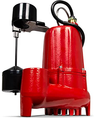 Red Lion RL-SC50V Submersible Water Pump, Heavy Duty Automatic Sump Pump with Vertical Float Switch, 1/2 HP, 4300 GPH, Cast Iron