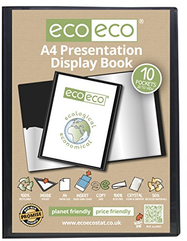 eco-eco Professionelles Präsentationsbuch, A4, 50% recycelt, 10 Hüllen (20 Ansichten), Schwarz