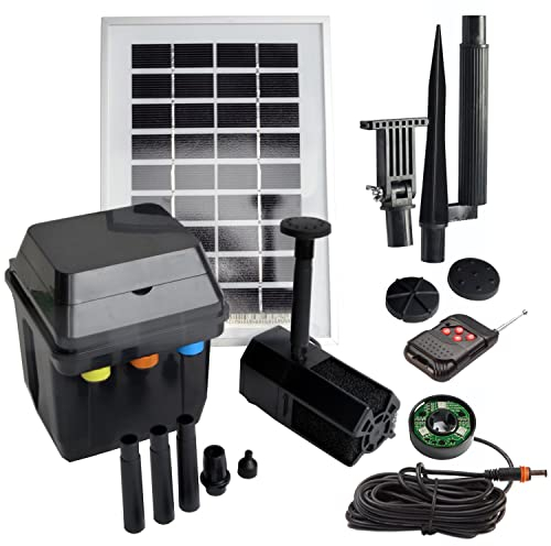 SOLAR TEICHPUMPE Solar-Teichpumpen-Set GARTEN TEICH, Solarbrunnen Springbrunnen mit STABILEM ALU-RAHMEN NEU: SOFORT-START-AUTOMATIK! OPTIMAL FÜR TEICHE (Teich-Solar Set Oslo 300-2 RGB Light)