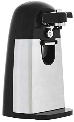 Amazon Basics 3-In-1 Electric Can Opener, Bottle Opener and Knife Sharpener with Stainless Steel Blade, Magnetic Lid Holder, Safe, Easy to Use, Powerful, Sleek Design, 50W, Black