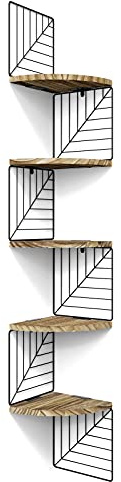 Love-KANKEI Corner Shelf Wall Mount of 5 Tier Rustic Wood Floating Shelves Wall Shelves for Bedroom Living Room Bathroom Kitchen Office and More Carbonized Black