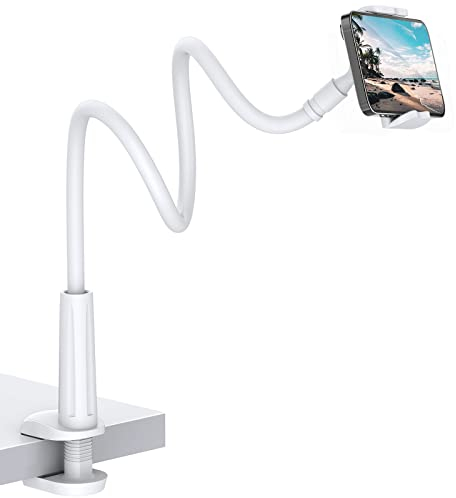 Gooseneck Phone Holder, Flexible Cell Phone Stand Holder for Bed Lazy Arm Mount 360 Adjustable Clamp Bracket for iPhone 16 15 14 13 12 11 Pro Samsung 4-6.5
