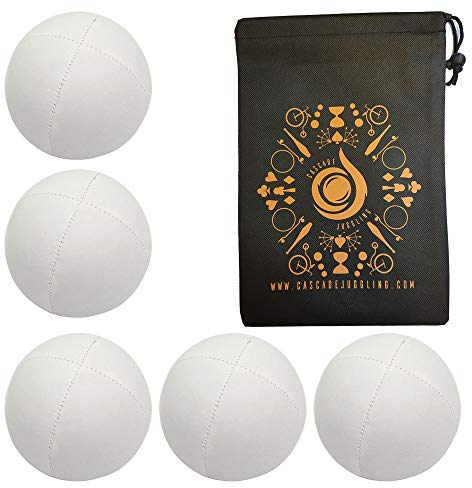 5 x Pro 115g Cascade Classic Jonglierbälle - Thud Jonglierbälle & Tasche - Set mit 5 Jonglierbällen (weiß)