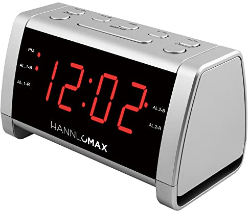 HANNLOMAX HX-138CR Alarm Clock Radio, PLL AM/FM Radio with Preset Stations, 1.4 Red LED Display, Dual Alarm, AC Operation only. (Silver)