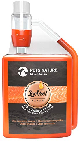 Pets Nature Lachsöl für Hunde und Katzen - 250 ml reines Premium Fischöl mit Omega 3 und 6 für Ihren Hund, Katze und Pferd