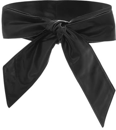 Sethain Faux Leather Obi Long Waist Belt Retro Corset Cinch Belt Dress Waistband Soft Streamer for Women and Girls (Black)