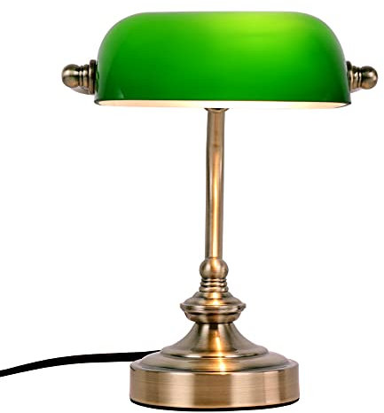 FIRVRE Glas Banker Schreibtischlampe traditionelle europäische klassische Bronze Finish Basis Plug in Vintage Tischleuchte für Büro Bibliothek Studierzimmer Arbeitszimmer Schlafzimmer (Grün)
