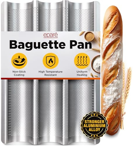 Eparé Padella per baguette per cottura – Design 2022 38,1 x 27,9 cm antiaderente perforata per pane fatto in casa, padella per pane italiana lunga e vassoio per panettiere francese – Strumento per