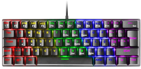 Mars Gaming MK60, Teclado Gaming Mecánico 60% Ultraligero con Switch Azul, Iluminación Rainbow RGB, Teclas Doble Inyección, Anti-Ghosting y Modo Juego, Multiplataforma, Idioma Portugués, Negro