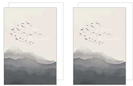 Edition Seidel 2 Premium Trauerkarten mit Umschlag. Beileidskarte Trauer Karte Berge Himmel Wolken Vögel Abschied Teilnahme Mitgefühl (T1097)