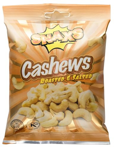 Snaxs Roasted Cashew Nuts 180g - Salted Nuts with Fibre, Protein, and Minerals - Healthy Kosher Cashews Ideal for Snacking