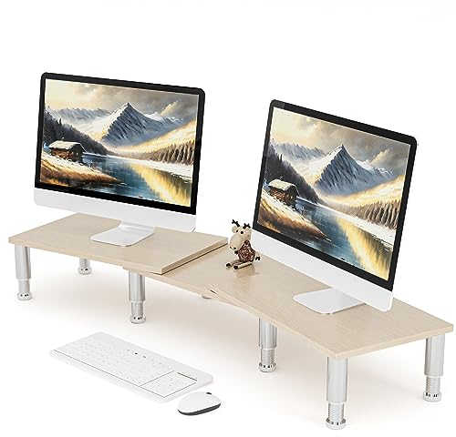 AX Waber Dual Monitor Riser - Einstellbare Länge & Winkel, Holzständer für 2 Monitore mit Stauraum