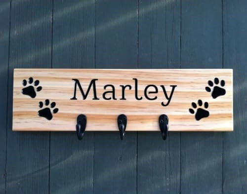 TENWEL Personalized Wooden Dog Leash Hangers, Custom Dog Leash Holder, Pet Hook Name Sign Dog Collar Hanger Hook