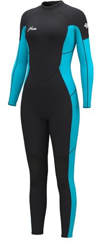 Hevto Wetsuit Women 3/2mm Neoprene Full Body Wet Suit in Cold Water for Surfing Swimming Diving (W1-Blue, 10)