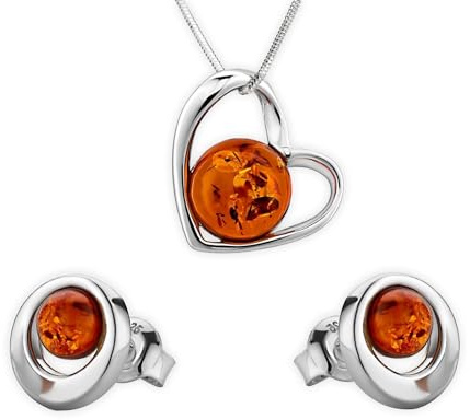 Juego de joyas para mujer, plata 925, cadena de ámbar y pendientes, juego de regalo, bolsa, tarjeta, caja de regalo, regalos para mujeres, día de San Valentín, aniversario, cumpleaños, día de la