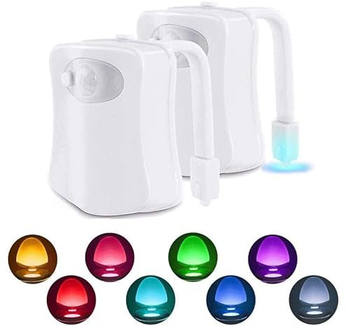 3 luci LED per WC notturne, 8 colori, con rilevatore di movimento, luce per WC per bagno con proiettore per illuminazione WC
