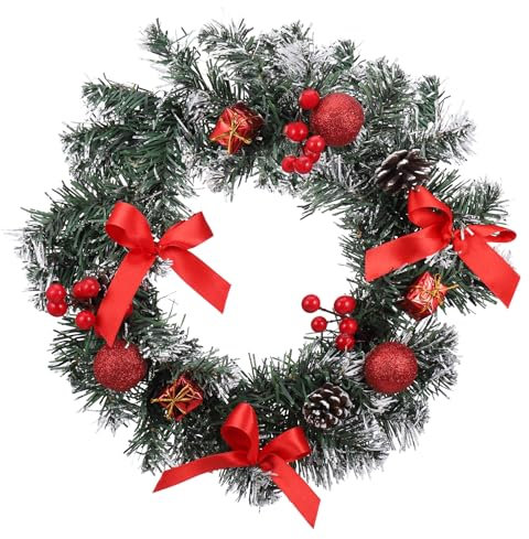 Fentar Ghirlanda Natalizia per Porta, 30CM Ghirlanda Natalizia, Rosso Ghirlande Natalizie, Elegante Ghirlanda Porta, Decorazioni Natalizie per Esterno Porta Camino Parete Finestra