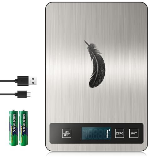 [ Ricaricabile & 15KG ] Bilancia Cucina Digitale, USB C Elettronica Bilancia da Cucina,Alta Precisione 1g/0.1oz Bilancia Alimenti, Professionale con Funzione Tare, Batterie Incluse