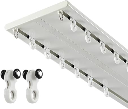 Rail De Rideau Plafond Double Tringle À Rideaux pour Séparation De Pièces Rail Rideaux Longueur 1.0-5.0 M pour Salon, Douche, Balcon, Plus D'intimité(Blanc,1.0m(3.3ft))
