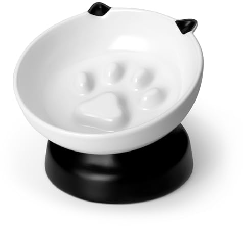 vancasso Slow Feeder Cat Bowls, Ceramic Elevated Slow Feeder Cat Bowls, Raised Food Bowl for Wet Food (Black)