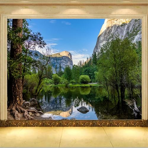 Fotomurales Decorativos Pared Paisaje Natural 150x105 cm Papel Pintado Tejido No Tejido Lago, Montaña y Bosque Fotomural 3D Mural Paredes Papel Tapiz Decoración Salón o Dormitorio a.7617