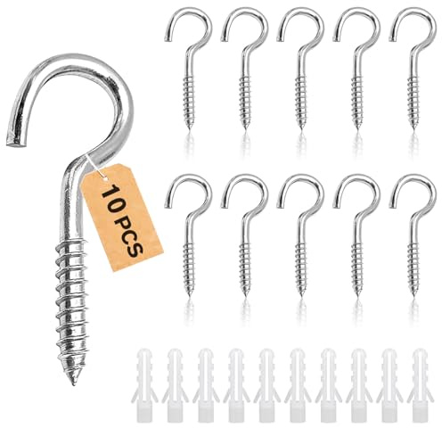 Forbabe 10 ganchos de rosca pequeños de acero inoxidable 304, tornillos de gancho con rosca, gancho de techo, gancho para atornillar, gancho roscado, M6-90 mm