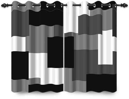 ggaimwf 117x138cm Cortina con Ojales geométrica Abstracta Negro Gris Blanco Rectángulo Patrón de Arte Separadores de ambientes Opacos Cortinas para Ventanas Dormitorio Sala de Estar Oficina,2 Panel