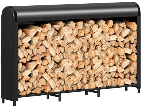 Outsunny Kaminholzregal Metall 199 x 30 x 121 cm Brennholzregal Außen 0,6m³ mit wasserdichter 600D Oxford Abdeckung Outdoor Feuerholzregal bis 300kg für Brennholz, Holzunterstand für Garten Außen