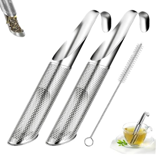 Stainless Steel Tea Diffuser, 2026 Upgraded Tea Pipe Infuser with Hanging Hook & Long Handle, Fine Mesh Tea Steeper for Loose Leaf Tea, Coffee & Spices (Includes Cleaning Brush) (2Pcs)