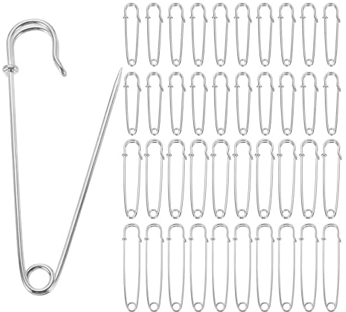 Alfileres de seguridad grandes, 40 unidades, imperdibles de seguridad, 50/75/100 mm, seguros y estables, adecuados para mantas, ropa, joyas y manualidades (plata)