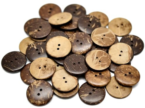 BIVYAX 50 Botones Redondos de Coco, Botones de Madera Vintage, Tamaño: 10 mm, Material de Cáscara de Coco, Diseño de Doble Agujero, Ideales para Manualidades, Costura y Decoración.