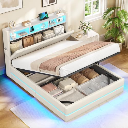 AOGLLATI Cama Matrimonial 140x190 cm con Almacenamiento Hidráulico, Lino