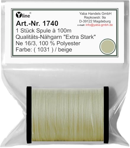 1 st. spole a. 100 m kvalitet – sytråd, extra stark, färg nr 1031 beige, Ne 16/3, 100 % polyester för symaskingarn, 1740