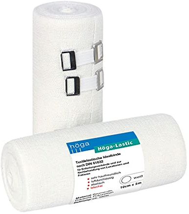 Höga Lastic ideal binde, textil elastisk ideal bindning enligt DIN 61632, 10 cm x 5 m töjd, mycket hudvänlig, luftgenomsläpplig, elastisk, 2-pack.