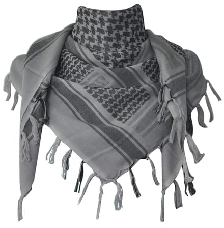 Explore Land Cotton Shemagh Keffiyeh Tactical Desert Scarf Neck Head Wrap with Tassel for Men Women (Gray-1, one size)