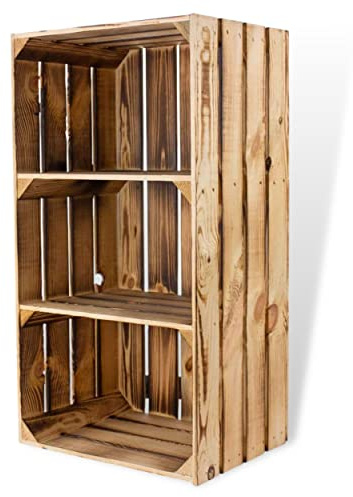 Geflammter Hochschrank mit 2 Böden 68x40x31cm Obstkisten Style Weinkisten in flambierter Optik