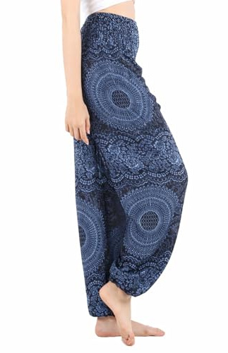 Boho Pants Harem Pants Yoga Trousers for Woman Bohemian Beach Pants (10-16, Mandala Blue)