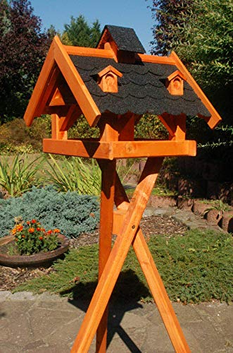 DEKO VERTRIEB BAYERN XXL Luxus Vogelhaus mit/ohne Ständer 145cm Holz Futterhaus Vogelfutterhaus Vogelvilla, Farbe: Dunkel mit Ständer