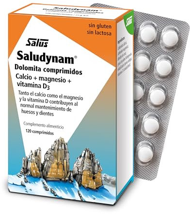 Salus - Saludynam Dolomita Complemento Alimenticio - 120 Comprimidos - Contribuye al Mantenimiento de Huesos y Dientes - Contiene Calcio, Magnesio y Vitamina D3